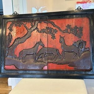 Antique Qing Dynasty Carved Painting Teak Wood